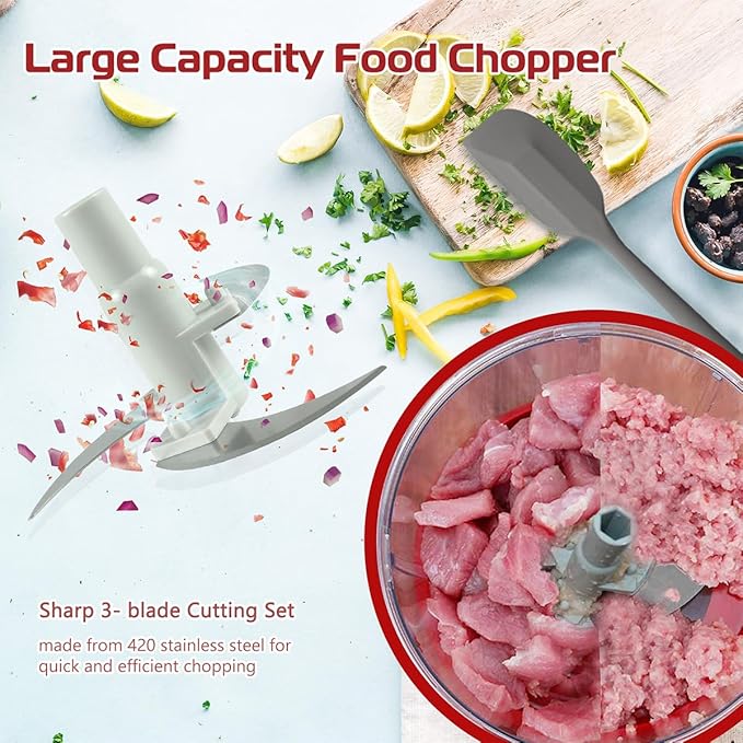 Versatile Hand-Cranked Food Processor - Manual Chopper, Meat Grinder Vegetable Chopper, Slicer Spinner Dicer for Salad, Fruits, Nuts, Herbs, and Onions - Includes Stable Base