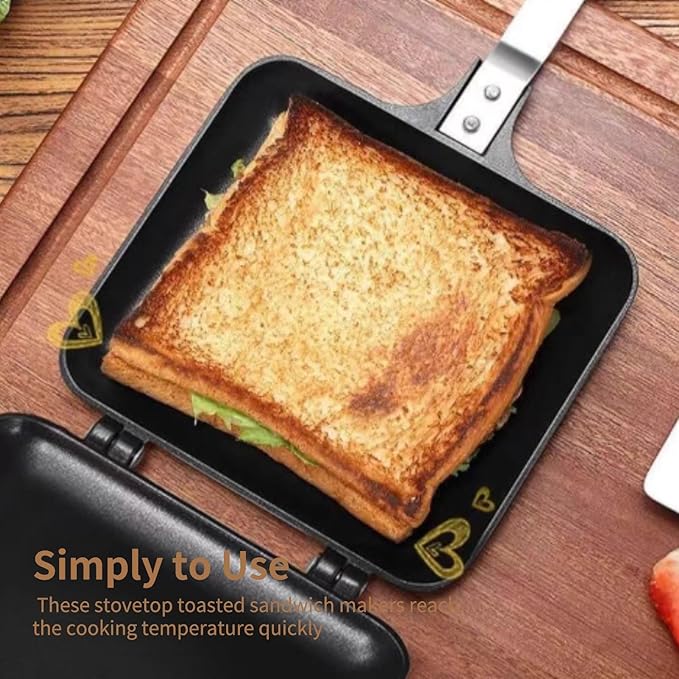 Double Sided Frying Pan, Sandwich Maker, Grilled Cheese Maker Nonstick Flip Pan Sandwich Toaster Maker Flip Grill Pan, Grilled Sandwich and Panini Maker Pan with Non-Stick Plates