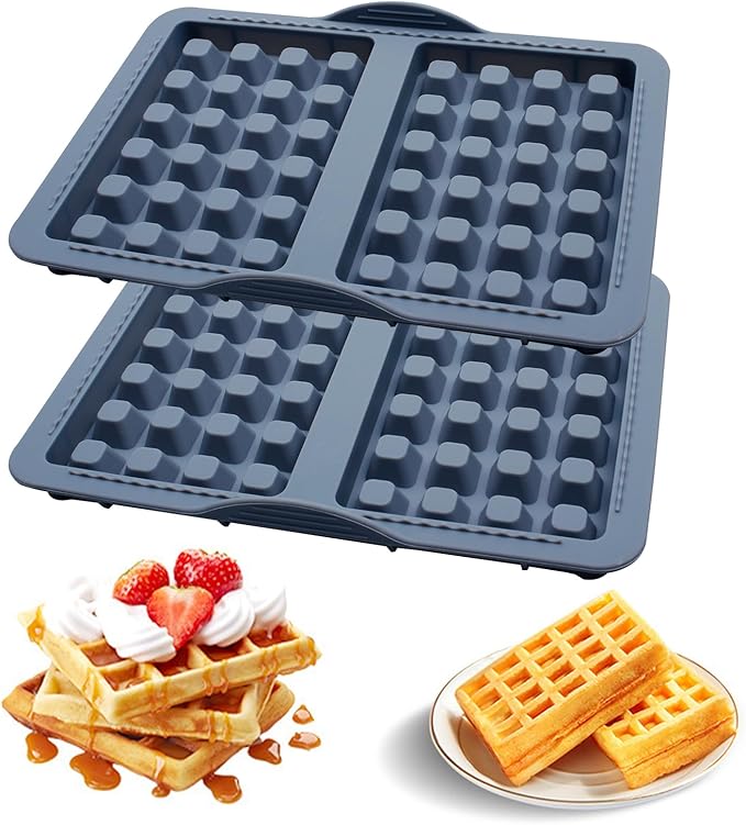 Silicone Belgian Waffle Mold, 2-Cavity Non-Stick Air Fryer Muffin Pan for Baking, Gray