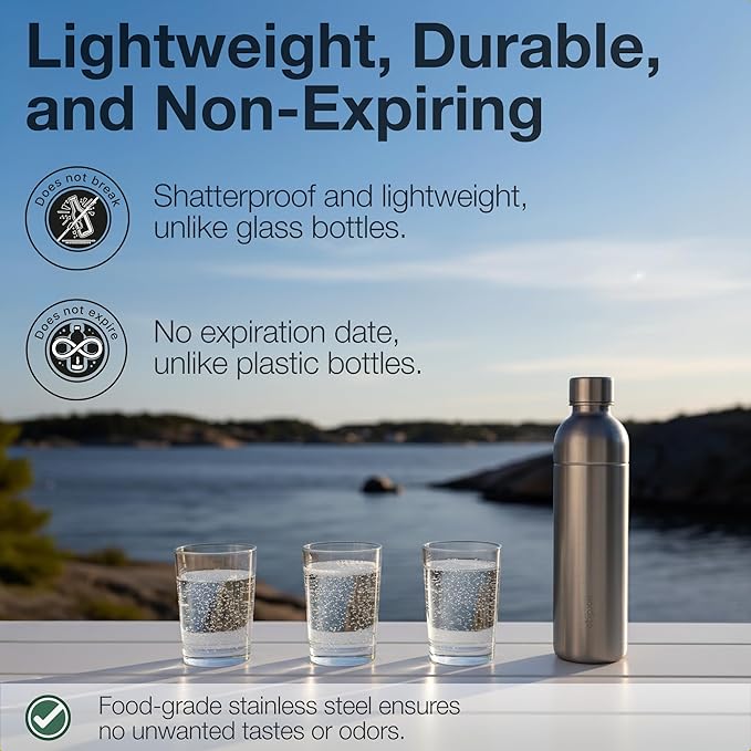 Stainless Steel Carbonating Bottle 33 oz | Compatible with Aarke Carbonator 3, Sodastream (Excl. model Aqua Fizz + Jet) & many others | Dishwasher Safe | No Expiration Date