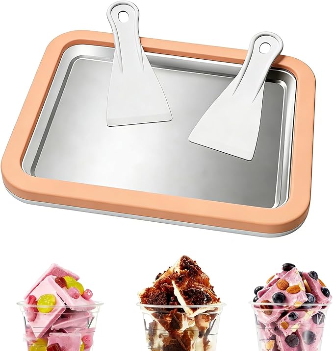 Rolled Ice Cream Maker, At-Home Instant Ice Cream Maker Machine Kit with 2 Spatulas, Parent-Child DIY for Ice Cream/Yogurt/Sorbet (Peach Fuzz)