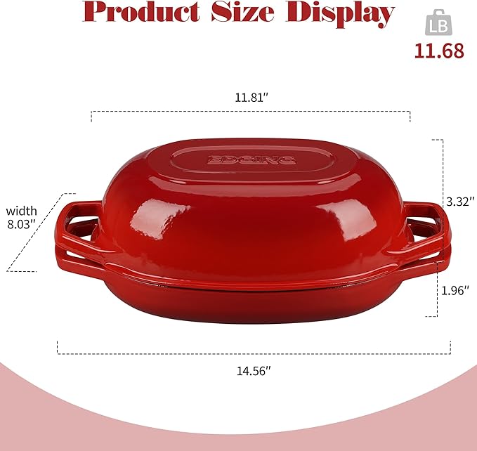 EDGING CASTING Enameled Cast Iron Oval Dutch Oven Pot with Lid, Dutch Oven for Sourdough Bread Baking, Oval Bread Pan, Bread Oven, Bread Dutch Oven, 5qt, Red