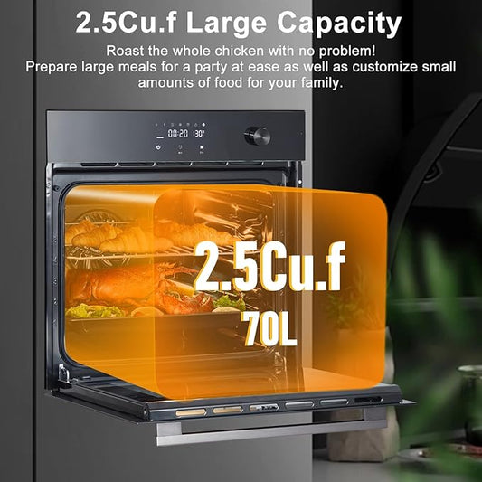 24 Inch Built-In Single Wall Oven, 2.5 Cu.Ft 3000W Electric Convection Oven with Touch & Mechanical Knob Controls, 8 Cooking Modes, ETL Certified, Modern Black Finish