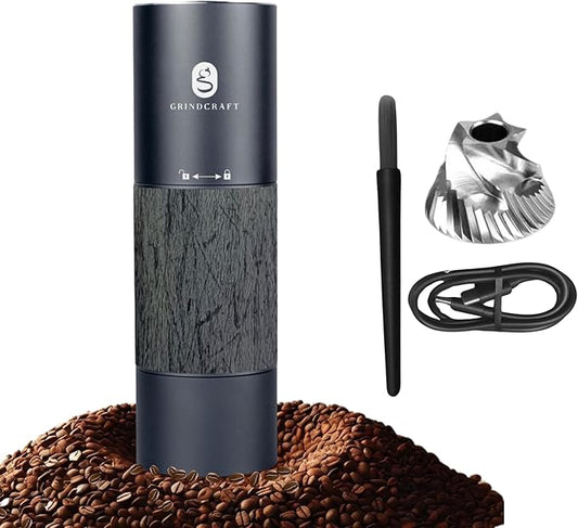 GRINDCRAFT Electric Coffee Grinder, Premium Stainless Steel Burr Coffee Grinder, Espresso Grinder Electric, Portable Grinder, Perfect Coffee Brew for Home, Travel, Camping and Office (Gray)