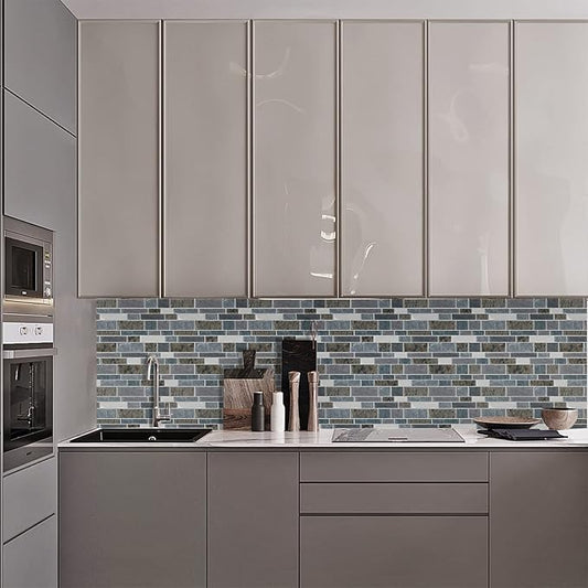 STICKGOO 10-Sheet Peel and Stick Backsplash for Kitchen, Decorative Self Adhesive Backsplash Tiles(Light Blue & Brown Granite, Thicker Design)
