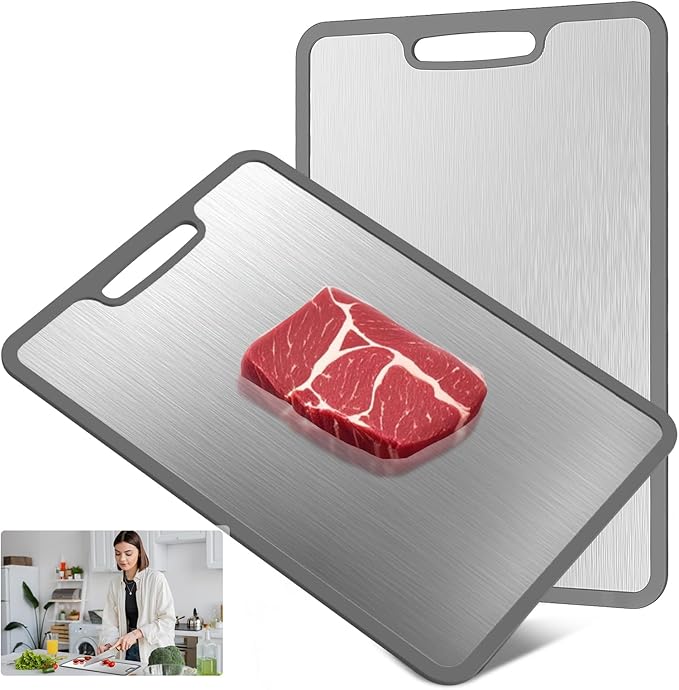 Titanium Cutting Boards For Kitchen, 100% Pure Cut Titanium Cutting Board, Food Grade Quality, Double-Sided Food-Grade Chopping Board Non-Stick Durable and easy to clean14.1X10