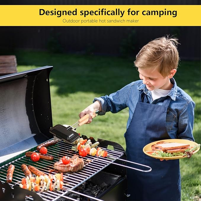 Portable Long Handle - Hot Sandwich Maker - Ideal for Outdoor Camping, Campfire Sandwich & Hobo Pie Maker, Breakfast Skillet Flip Pan