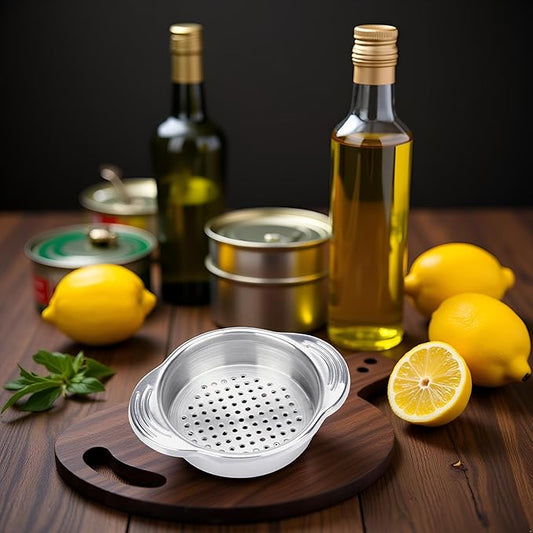 Silver Stainless Steel Food Can Strainer Sieve Metal Tuna Press Filter Canning Lid Colander Oil Drainer Kitchen Tools for Beans Vegetables