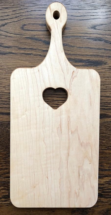 Maple Wood Cutting Board with Heart Design, Recipe for a Mom Engraving, Decorative Kitchen Display, Paddle Shaped Cutting Board, Mother's Day Gift