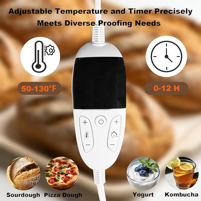 OUEST Foldable Bread Proofing Box for Sourdough, 50°F-113°F Precise Temp Control & 12H Timer, Electric Dough Proofing Container with Metal Rack for Bread Baking, Pizza, Yogurt, Kombucha