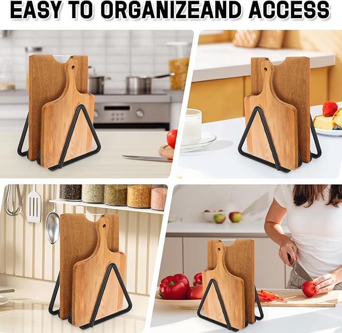 2Sets Cutting Board Storage, Kitchen Cutting Board & Pan Lid Rack, Non-Slip Steel Organizer, Ventilated & Quick-Dry, Space-Saving Counter Stand for Small Kitchens, Gift for Cooking Lovers
