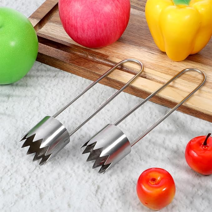 2 Pcs Stainless Steel Pepper Seed Corer Remover, Multifunctional Fruit and Vegetable Core Remover, Red Pepper Core Removers for Red Bell Peppers, Fruit and Vegetable