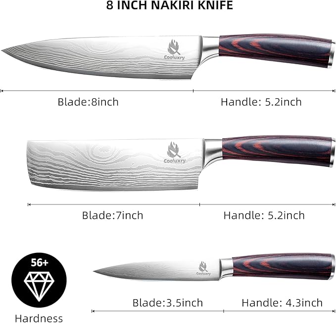 Kitchen Knife Set, 3 Piece Professional Chef Knife Set, High Carbon Stainless Steel Ultra Sharp Blade & Wooden Handle (3 Pcs)