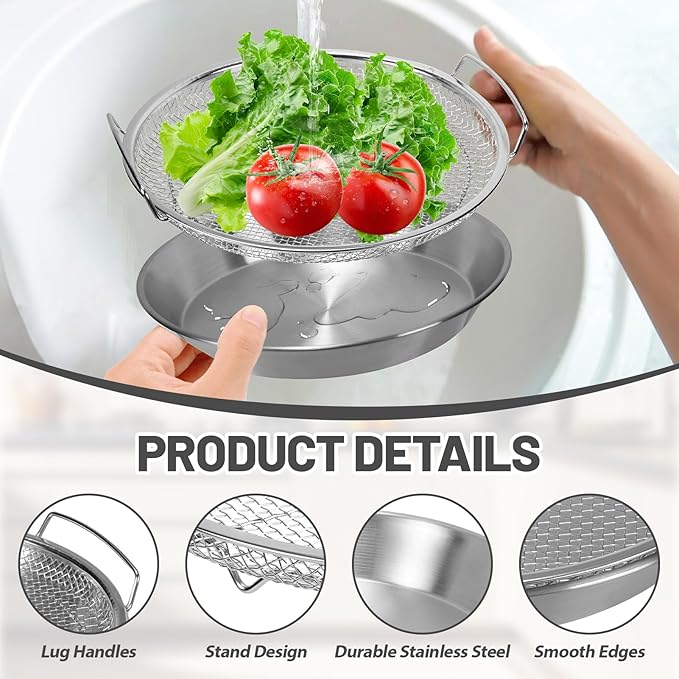 Stainless Steel Oil Strainer Set, 2-Piece Mesh Draining Rack with Catch Pan, Cooking Oil Filter, Oil Drain Pan, Grease Strainer, for Deep Frying, Kitchen Cooking (Large)