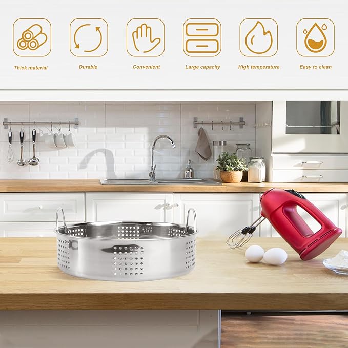 Hemoton Stainless Steel Steamer Basket 9-Inch Steaming Grid with Handle for Pot and Pressure Cooker Kitchen Steam Cooking Rack