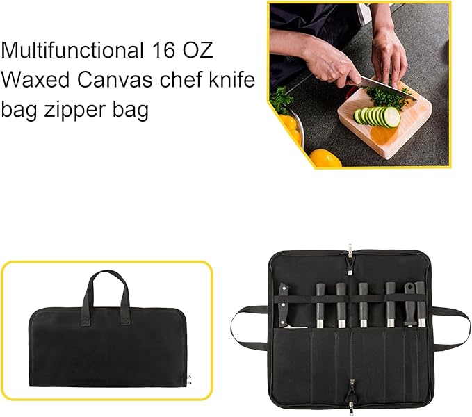 Knife Roll,Knife Bag with 7 Slots,Heavy Duty Waxed Canvas knife Case,Portable Chef Knife Roll Bag For Kitchen Cooking.Cutlery Knives Holders Protectors,Chef Knife Carrying Case For Travel & Camping