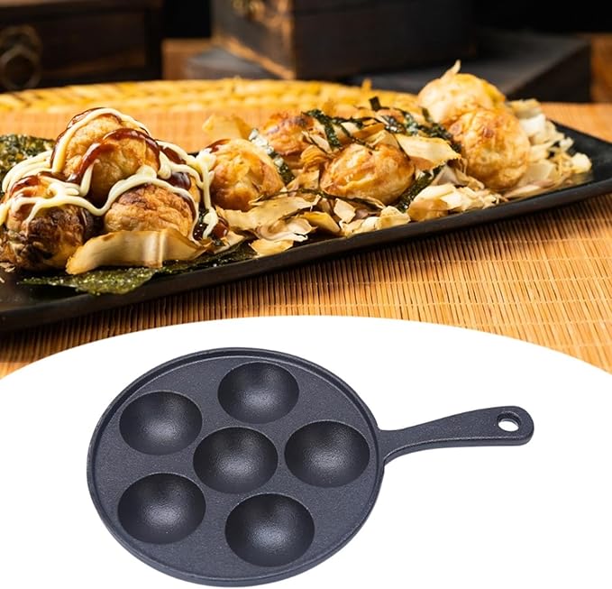 Takoyaki Pan Barbecue Plate Easy to Clean Multipurpose 6 Cavities Takoyaki Meatball Grill Pan Baking Pan for Camping Indoor