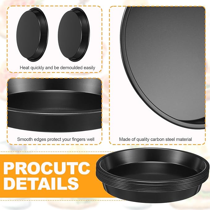 Gandeer 8 Pcs mini pie tins 4 inch Pie Pan Dish for Baking Carbon Steel Pizza Nonstick Plate Bakeware Set Oven Air Fryer Cake Bread Meat (9 Inch,Black)