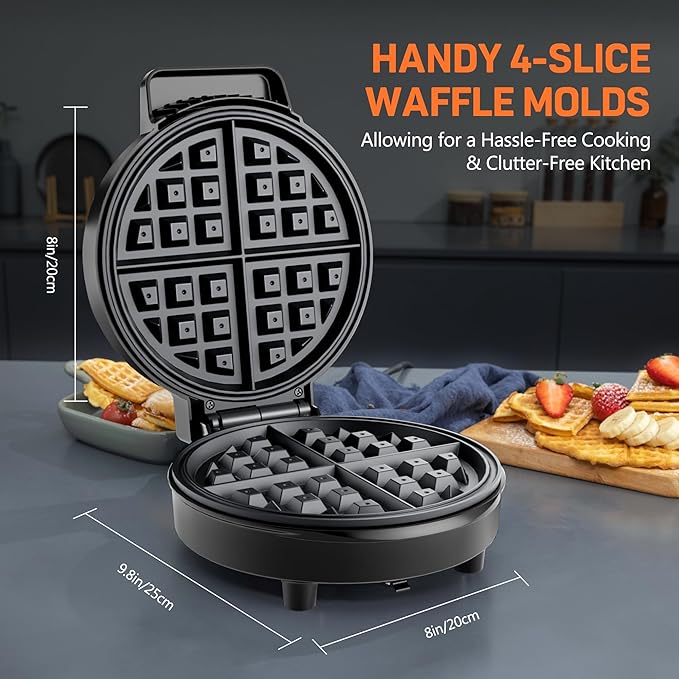 Waffle Maker, 8'' Round Classic Waffle Maker Machine, 1000W Fast Heating, Non-Stick Waffle Irons, Easy to Clean, Indicator Lights, Perfect for Breakfast