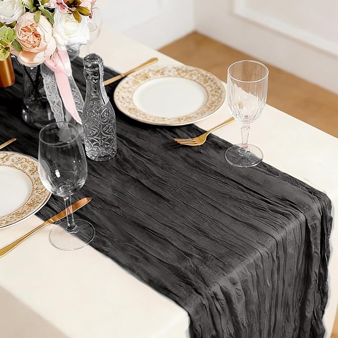 3 Pack Black Cheesecloth Table Runner -17×120 Inch Gauze 10 FT Long Cheese Cloth Table Runners for Bridal Wedding Party Baby Shower Holiday Birthday Home Easter Decor (Black, 3PC)