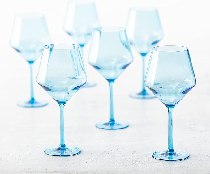 Fortessa Sole Outdoor Shatter Resistant BPA Free Premium Copolyester Plastic Drinkware 6 Pack, Blue Ether, Cabernet Glass