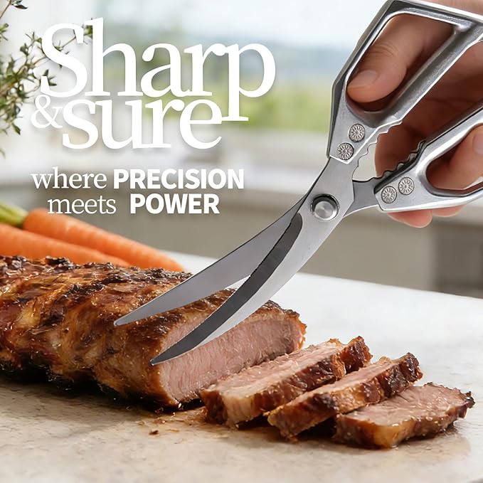 Meat Scissors Set, Japanese Kitchen Scissors for Food Pizza Herb Seafood Salad, Heavy Duty Poultry Shears All Purpose, Utility Cooking Cutting Chicken Bone, Gift for Men Women Silver
