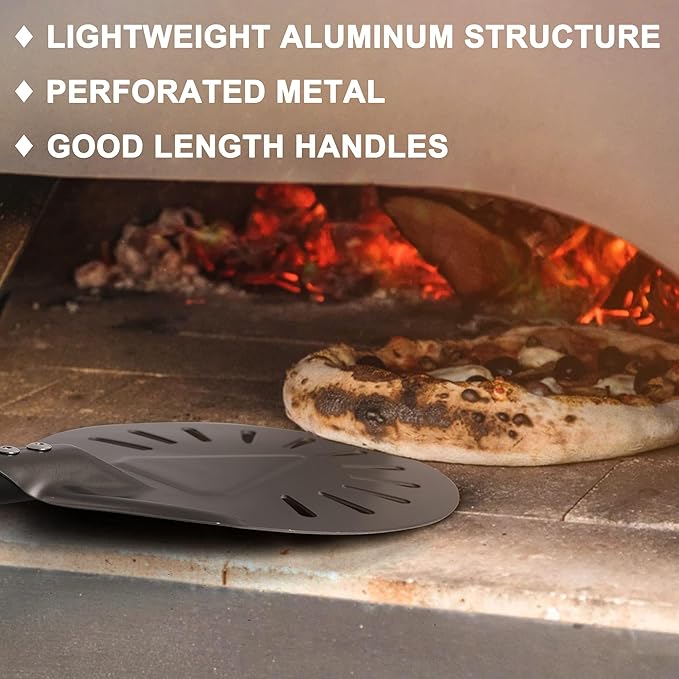 Newmeto Pizza Turning Peel - 9 Inch Aluminum Perforated Pizza turner with 33 Inch Long handle Lightweight, Metal Pizza Peel for Outdoor Pizza Oven Accessories
