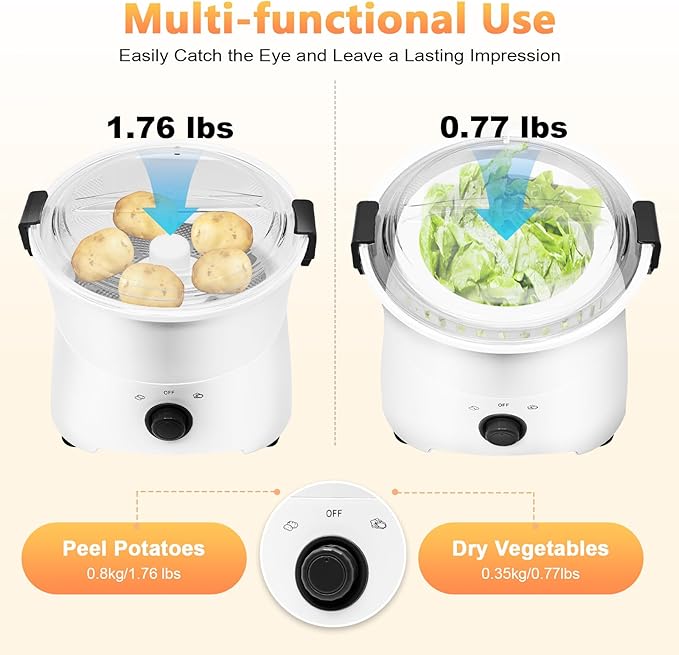 Electric Potato Peeler, 110-120V 85W Commercial Automatic Potato Peeler 2-in-1 One-button Drive Potato Peeling Spinner Machine for Kitchens Restaurants & Fast Food Stores