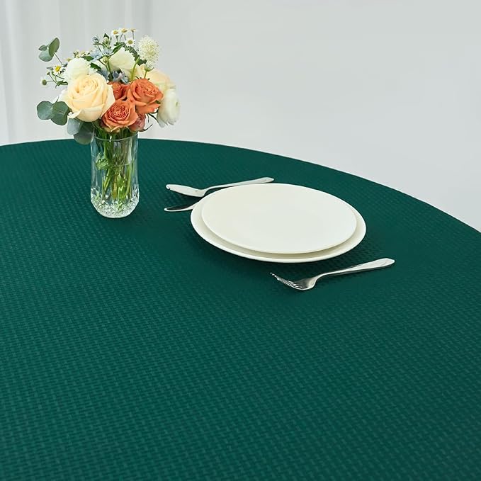 maxmill Round Tablecloth Weaved Texture Design Spill-Proof Wrinkle Free Soft Christmas Table Cloth for Circular Table Cover, for Dining Room Banquet Parties Holiday Dinner, 90 Inch Hunter Green