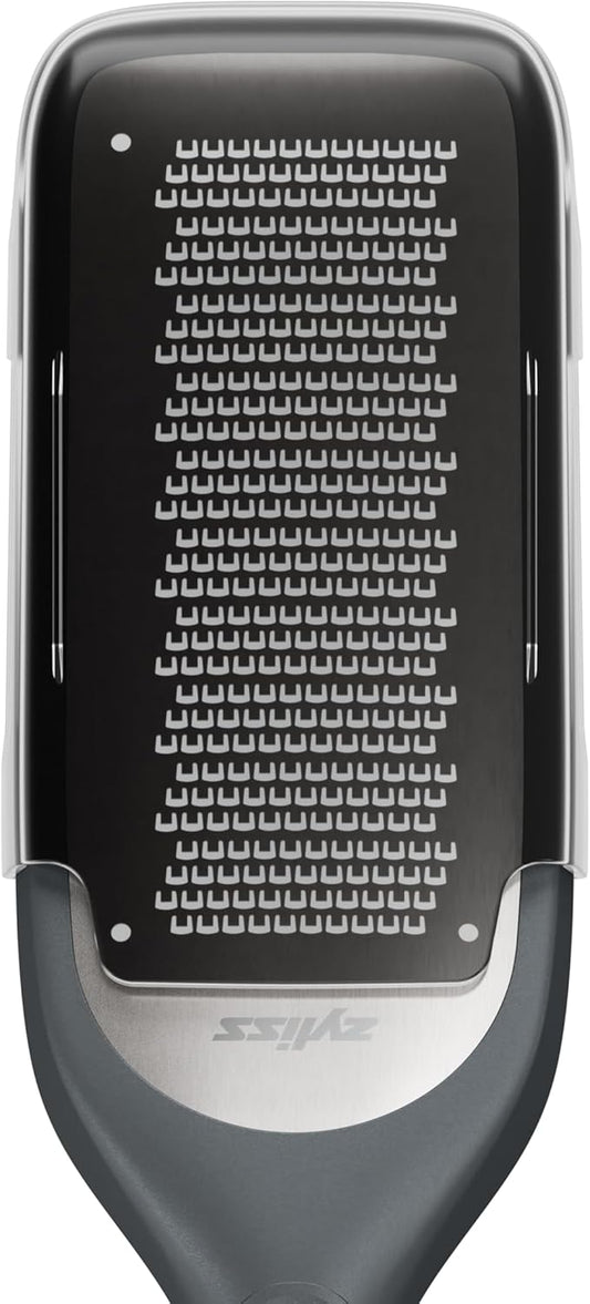 Zyliss Fine Grater and Zester - Handheld Grater with Stainless Steel Blade & Wheat Straw Handle - Ideal for Hard Cheese, Chocolate, Fruit, Vegetables, & More - Protective Cover Doubles as Scraper