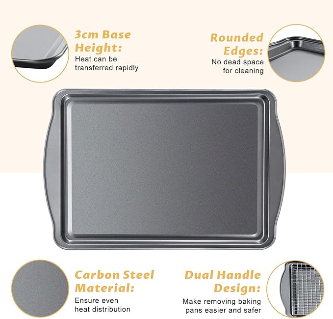 Gymdin Baking Sheet with Cooling Rack - 17" x 11" x 0.5" Carbon Steel Cookie Sheet for Baking [1 Sheet + 1 Rack], Nonstick Baking Pan, Perfect for Baking, Roasting, and More