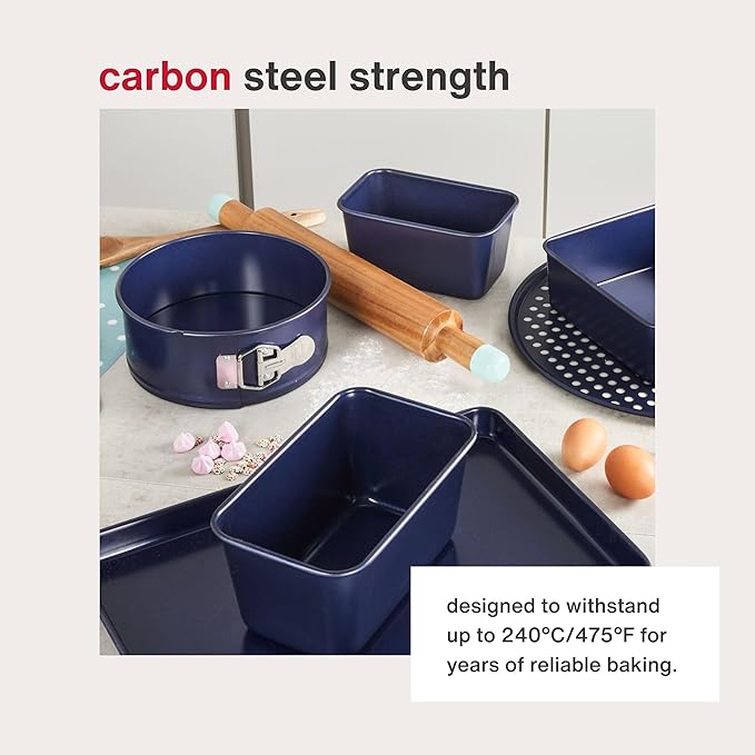 Zyliss E980196 Non-Stick Loose Base Round Sandwich Tin | 23cm/9in | Carbon Steel | Dark Blue | Cake Tin/Baking Tin/Bakeware/Cake Mould | Dishwasher Safe | 5 Year Guarantee