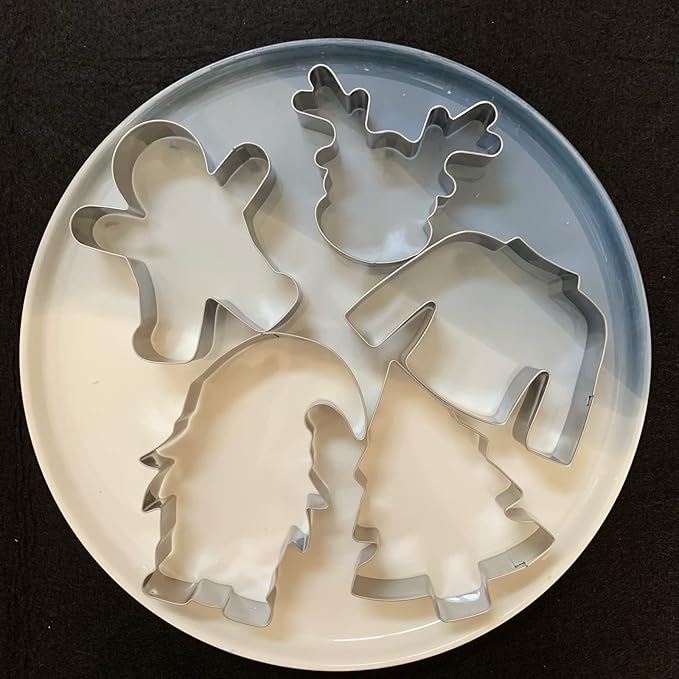 New Large Christmas Onament Cookie Cutter Set-5 Pieces-Christmas Tree, Gnome, gingerbread man, Ugly Sweater and reindeer -Holiday Cookie Cutters Fondant Biscui Cutters