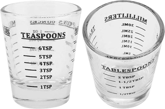 2 Pack Shot Glasses Measuring Cup 1 Ounce/30ml, Espresso Shot Glass Liquid Heavy Wine Glass with 4 Kind of Scale (Ounce/ML/TSP/TBSP) Kitchen Tool