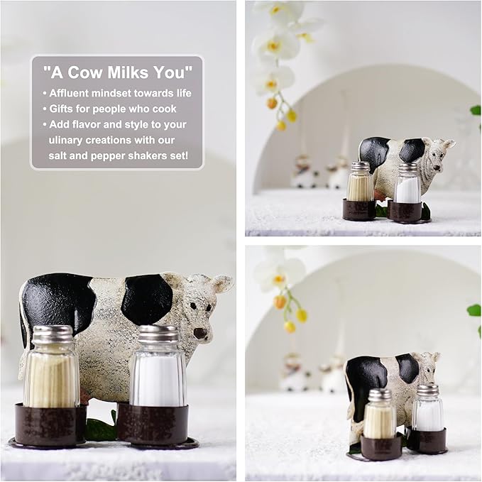 Cow Salt And Pepper Shakers Set - Two Glass Shakers With Lids, Cow Holder Caddy For Spices And Seasonings, For Kitchen, Dining Or Table Decor (cow)