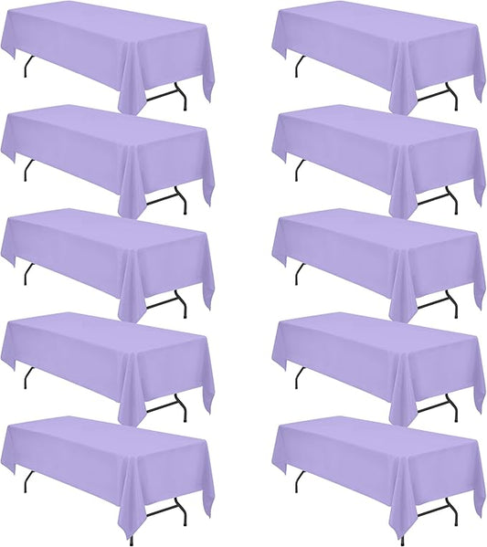 BRILLMAX 10 Pack Lavender Tablecloths 60 x 126 Inch for 8ft Rectangle Tables - 150 GSM Polyester Fabric, 15" Standard Drop, Water, Stain & Wrinkle Resistant Cloth Cover for Wedding Dining Buffet