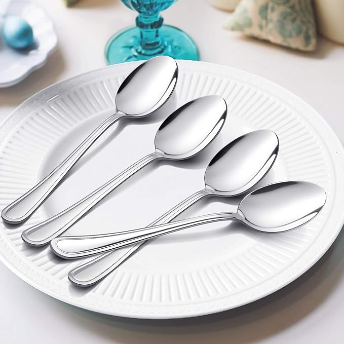 Dinner Spoons Set of 12, E-far 7.9 Inch Stainless Steel Soup Spoons Tablespoons for Home, Kitchen or Restaurant, Non-toxic & Mirror Polished, Easy to Clean & Dishwasher Safe