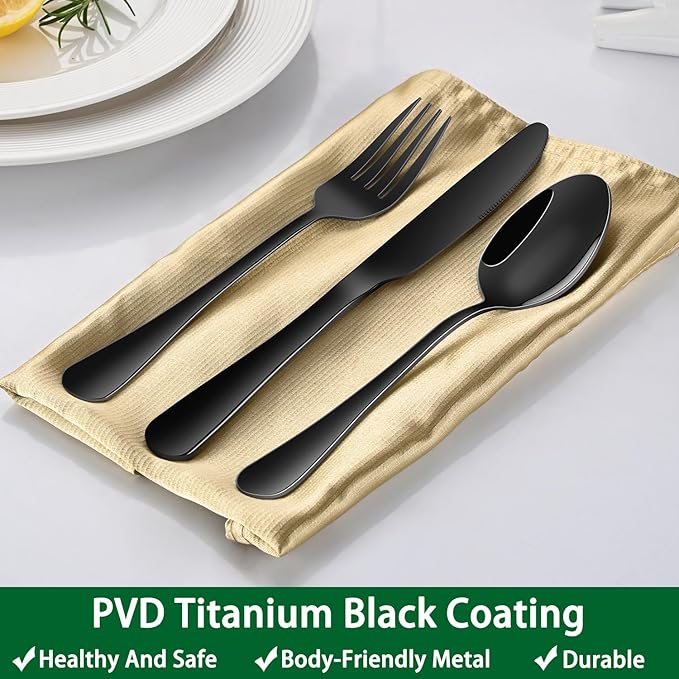 16-Piece 7.3 Inches Black Stainless Steel Dinner Spoons,Durable Soup Spoons,Black Table Spoon,Silverware Spoon