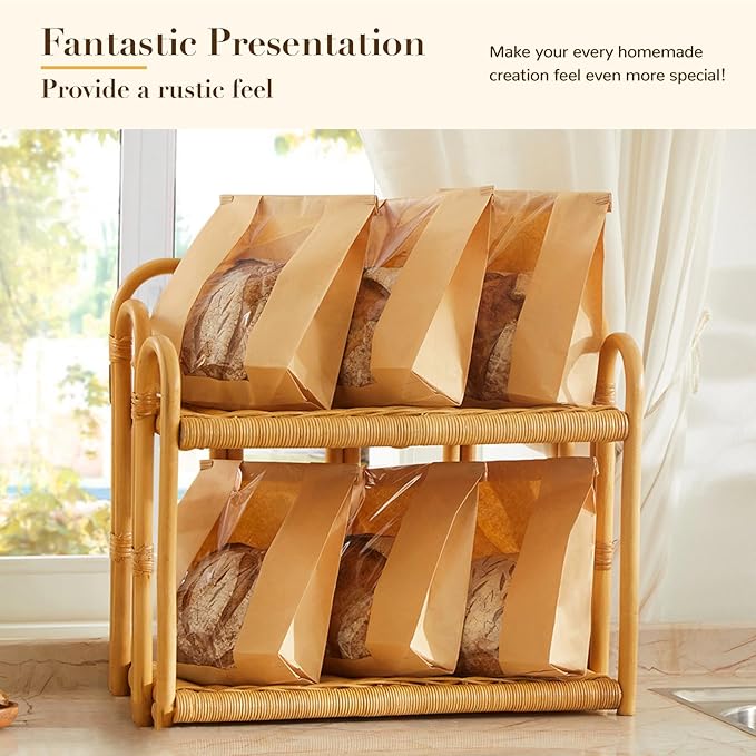 200 Pack Paper Bread Bags for Homemade Bread, 7x3×11 Inches Resealable Tin Tie Tab Bakery Bags with Window for Round Sourdough, Cookies, Loaves, Bagels