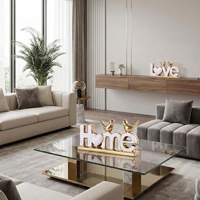 Love Sign Decor,Gold Room Decor Aesthetic, Knick Knack Shelf,Bird Decor, Boho Bookshelf,Abstract Statue,for Living Room,Bedroom, Contemporary Tv Stand Set of 2 (2, Gold White)