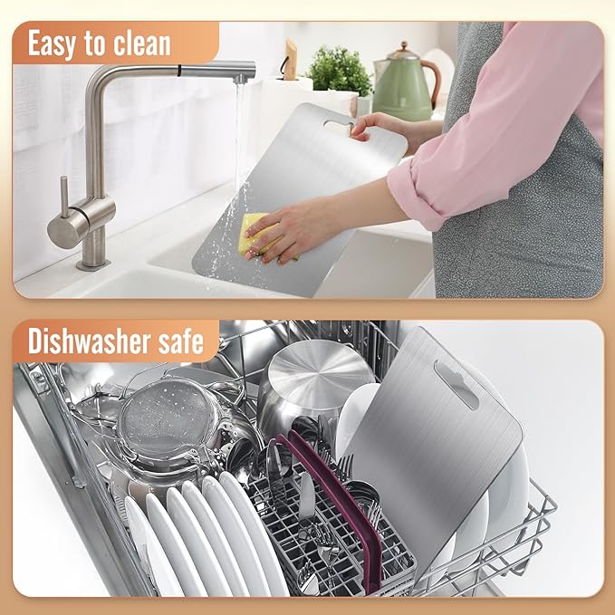 100% Titanium Cutting Board for Kitchen - Dishwasher Safe Chopping Boards with Handle, Reversible Charcuterie Board for Home Counter Outdoor Camping Housewarming Gifts for Women (18 x 12)