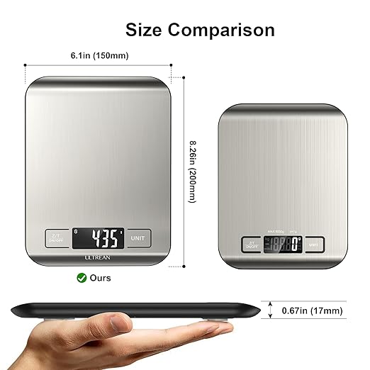 Ultrean Smart Food Kitchen Scale with Nutritional Calculator, Free App for Macro & Calorie Tracking, AI Scan, Digital Grams and Ounces for Weight Loss, Rechargeable, Stainless Steel, 33lb /15kg