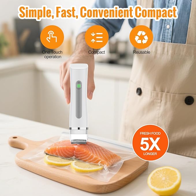 Vacuum Sealer for Food, Portable Handheld Sealer Machine with 30 Reusable Vacuum Bags, Seal Meal Saver, Cordless Food Sealer