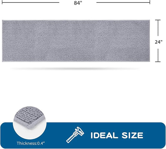 PURRUGS Machine Washable Kitchen Runner Rug 2ft x 7ft, Non-Slip/Skid Hallway Runner Rug, Super Absorbent Soft Area Rug for Hallway, Kitchen & Laundry, Rolled Packaging, Grey