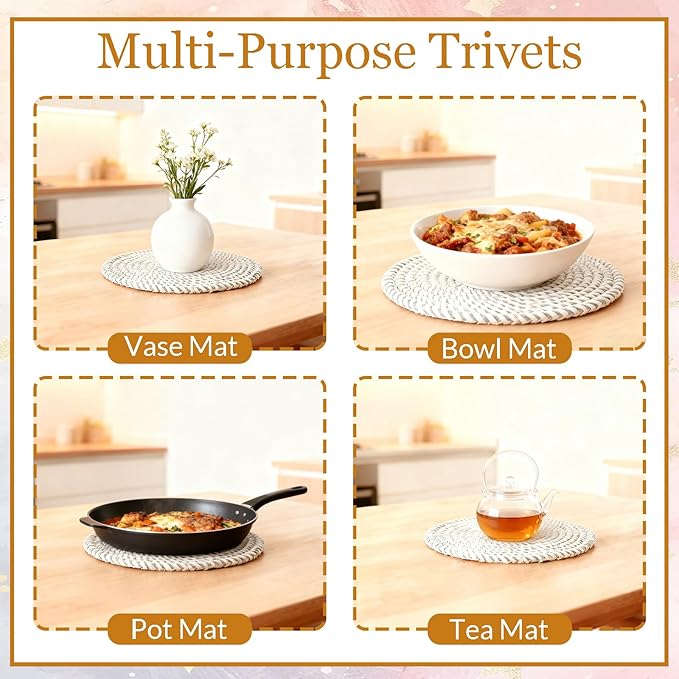 10" Trivets for Hot Dishes, Hot pots and Pans, Set of 6, Heat Resistant Pot Holders for Kitchen, Hot Pads for Countertops