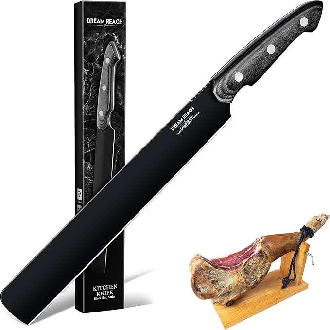 Dream Reach Brisket Carving Knife - Professional Ham Slicing Knife with Full Tang Handle for Kitchen BBQ Birthday Mother Father Gift Idea