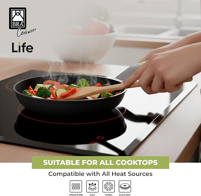 BRA COOKWARE Life Ceramic Nonstick Frying Pan | 11 Inch Recycled Cast Aluminum Skillet | Ceramic Non-Stick Fry Pan | PFOA Free Searing Skillet | All Cooktops (incl. Induction) | Soft-Touch Handle