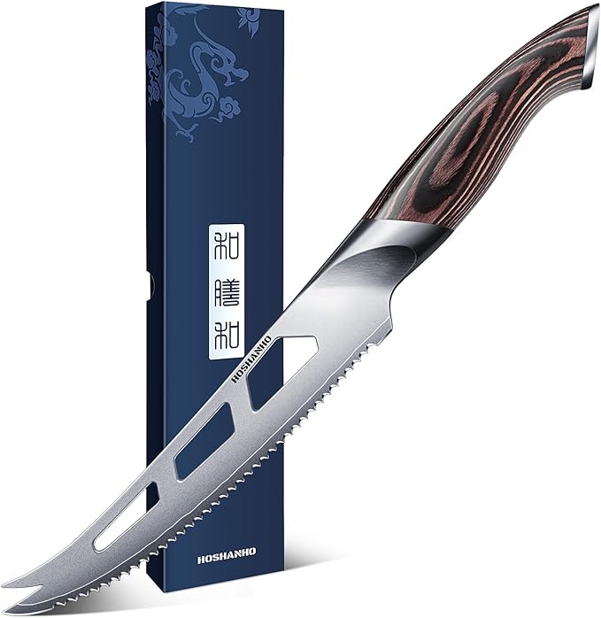 HOSHANHO Cheese Knife 5 Inch, Professional Japanese Cheese Knives for Cheesee & Tomato, Multipurpose Kitchen Knife with Ergonomic Pakkawood Handle