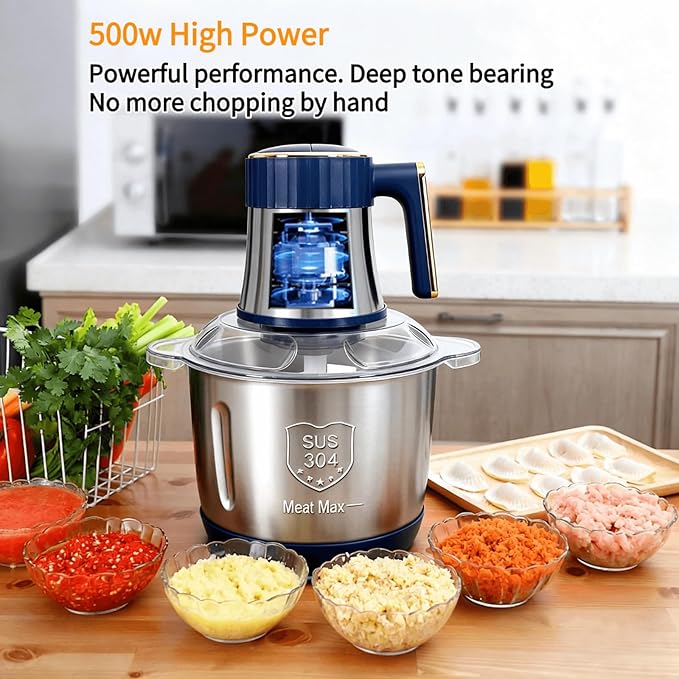 SPEHKAOO Food Processor,5-Speed Electric Food Chopper,Meat Grinder 5L(20Cups) with Two 6-Blade Sets,500W Powerful Vegetable Chopper Used for Dough Mixing,Meat, Nuts, Fruits, Garlic and Vegetables