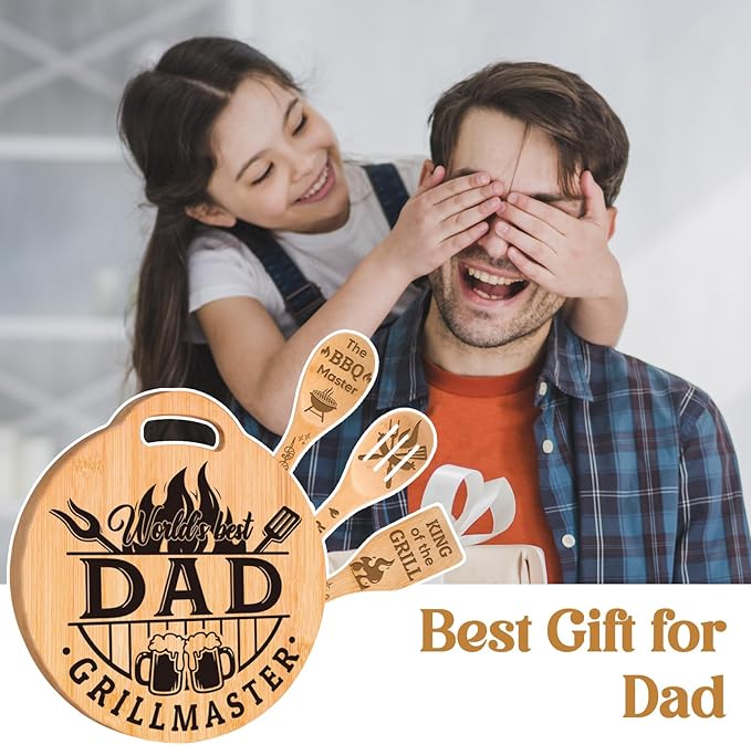 Dad Birthday Gifts - Engraved Bamboo Cutting Board Set, Unique Gifts for Dad from Daughter/Son, Fathers Day Christmas Birthday Gifts for Dad Daddy Father